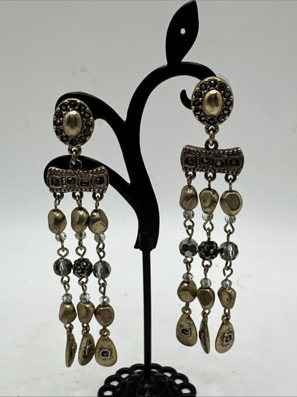 Chicos Matte Gold Marcasite Chandelier Earrings Pierced Dangle 3.5" long